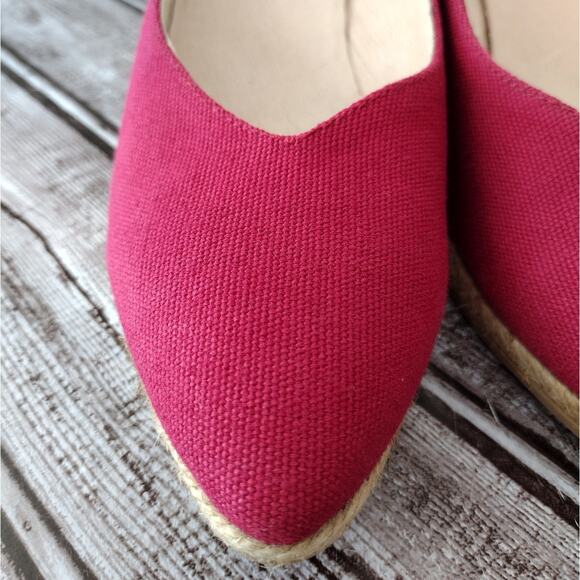 Viscata EUC Berry Red Espadrille Almond-Toe Wedge Shoes Heels Women's EU 38 US 7 - Picture 4 of 12